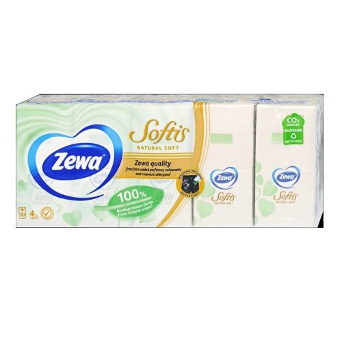 Zewa Softis papír zsebkendő 4 rétegű 10x9db Natural Soft