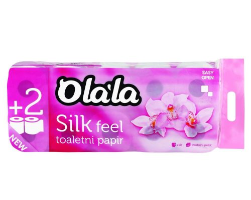 Olala Silk Feel toalettpapír 3 rétegű  fehér 155 lap 10 tekercses, 6csg/zsák